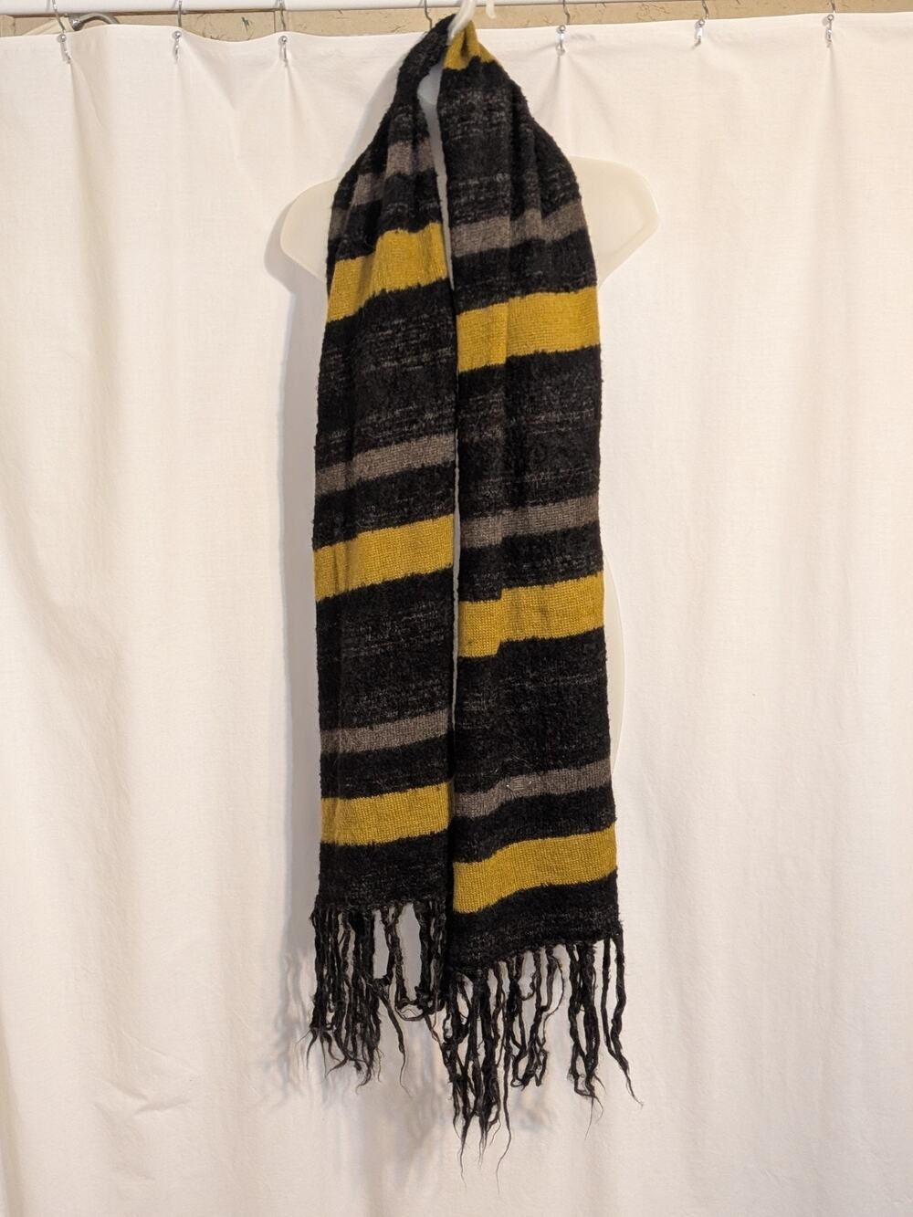 EmiLime Striped Peruvian Alpaca Scarf 90in×17in Yellow Black and Grey